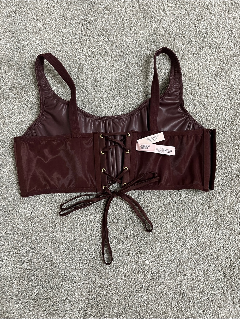 Victoria's Secret Lace-Up Leather Bralette in Wine - Picture 3 of 10